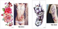4 Sheet Flowers Tattoos Waterproof Body Temporary Tattoos Size 90 190 mm