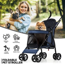 Folding Adjustable Canopy Dog Stroller Pet Travel Carrier w/Foot Activated Lock