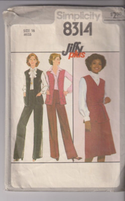 8314 SIMPLICITY c.1977 Jiffy - VEST SKIRT & PANTS - Sz 16 B 38''