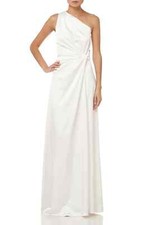 NEW HALSTON HERITAGE Twist Waist One Shoulder Satin Sheath GOWN Size 8 CHALK 