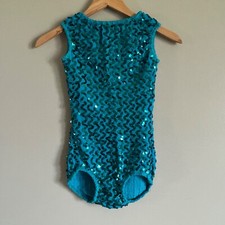 Vintage Sequin Dance Costume Blue Sparkly Majorette Baton Recital Adult Small