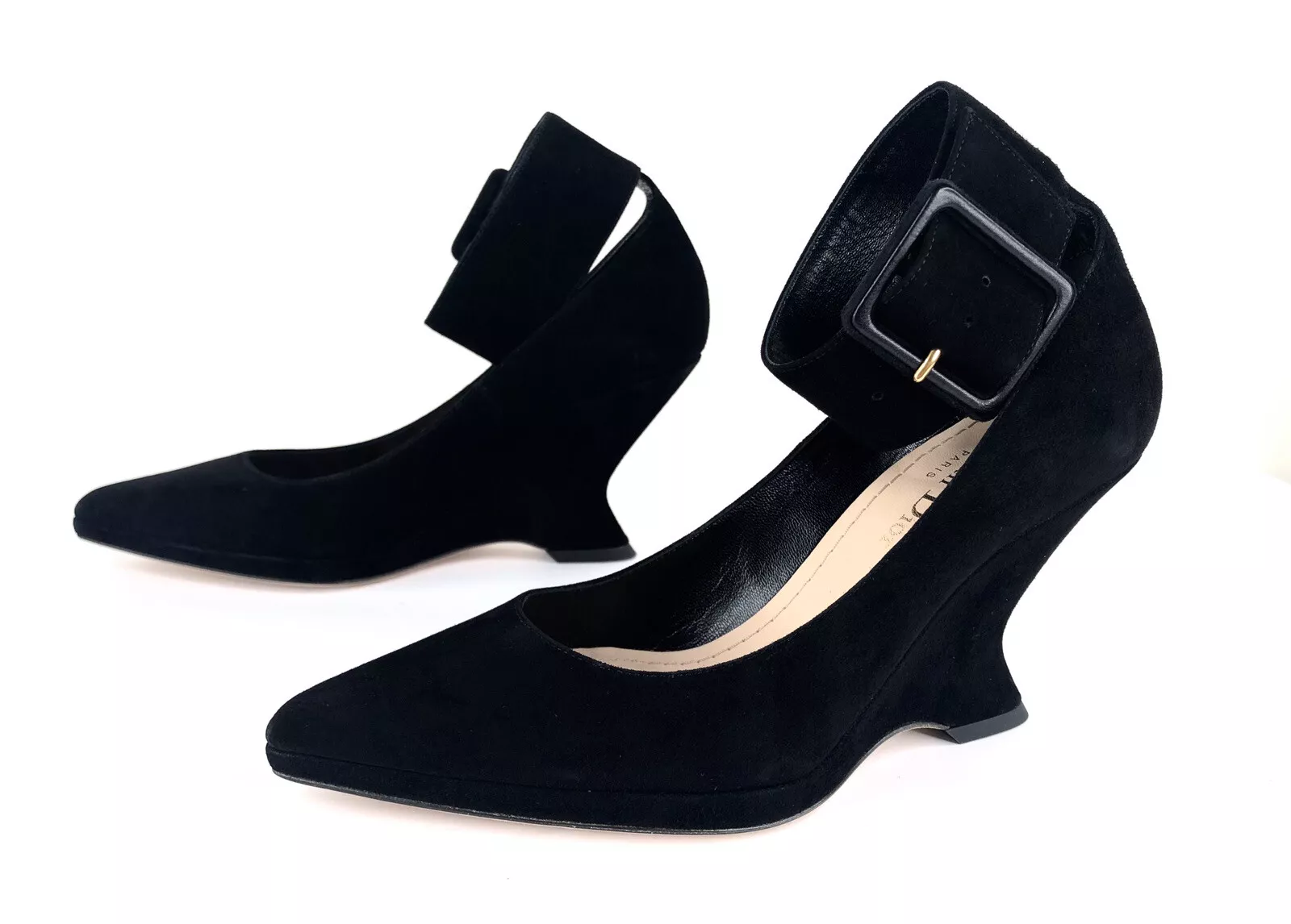 POMPE EN CUIR DAIM NOIR DIOR DIOR DIOR DIOROUND WEDGE ESCARPINS TAILLE 35