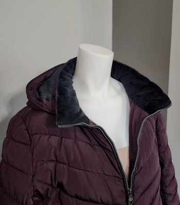 Nanette Lepore Puffer Coat Purple Removable Hood Winter Parka