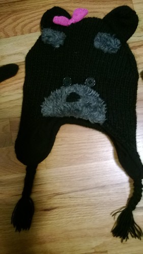 Girls Hat & Gloves Set - " A BEAR" "Place 1989' FLEECE LINED (8-14) USED - Picture 2 of 6