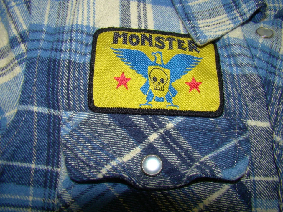 Monster Republic Boys 6 Freedom from Above Skull Blue Plaid Flannel Snap Shirt - Image 3 of 4