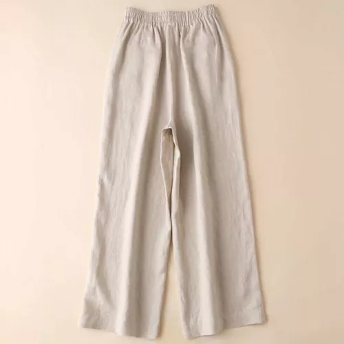 Summer Women Drawstring Waist Wide Leg Loose Cotton Linen Solid Pants Asian - Picture 9 of 24