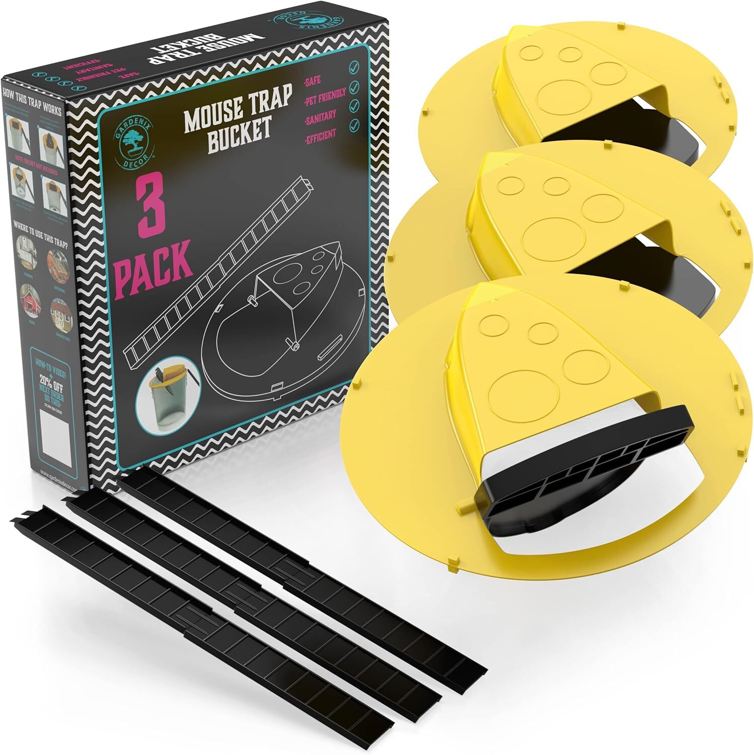 Mouse Trap Bucket- 5 Gallon Bucket Lid Mouse Rat Trap 3 Pack - Automatic Reset