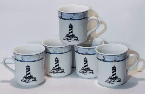 Set 5 Totally Today Coastal Lighthouse Mugs Cups Discontinued NICE Excellent (B)