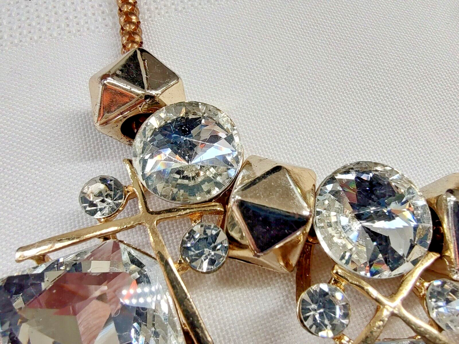 Clear Rhinestone Statement Necklace Chunky Gold T… - image 5