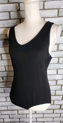   Ambiance Junior s One Piece Bodysuit Solid Knit Sleeveless Shirt Size XL Black
