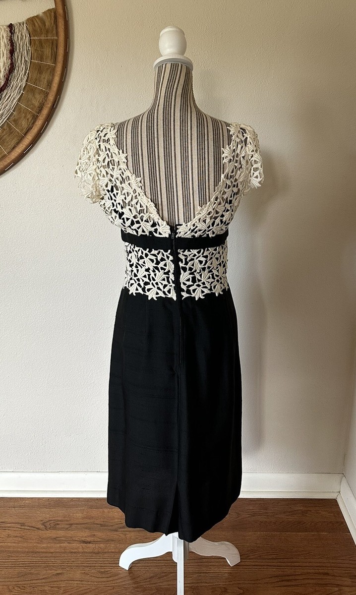 Vintage 60s Floral Lace Wiggle Dress Black White Woman's S | eBay Vintage 60s Floral Lace Wiggle Dress Black White Woman's S | eBay