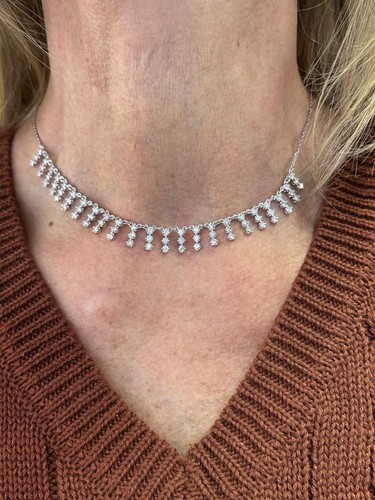 Collier Tennis Diamants 1.66 Carats Or Rose 14k - Diamants Naturels Ronds Brillants - Longueur 17 Pouces