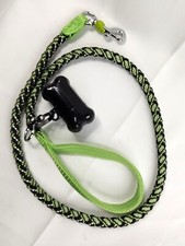 Heavy Braided Dog 42" Leash Green with Poo Collection Bag Dispenser