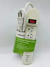 Lifelink 3 Outlet Power Strip with 2 USB Charging Outputs Indoor Use NEW
