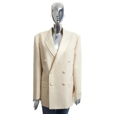 CELINE 4450$ Jude Jacket - Double Breasted, Peak Collar, Ivory Silk, 6btn