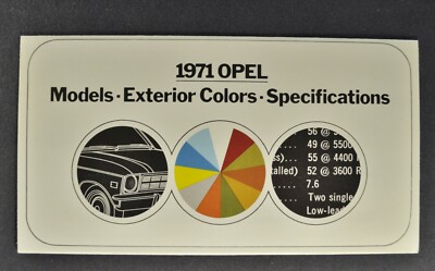 1971 Opel Paint Chip Colors Brochure GT 1900 Rallye Wagon