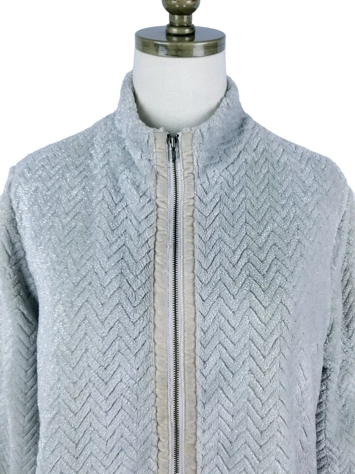 Soft Surroundings Silver Jacket Sherpa Fleece Metallic Winter Size L Pockets - Image 4 of 4