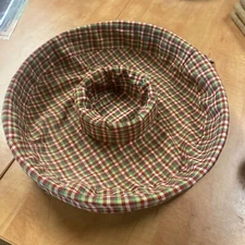 Vintage Wicker Chips And Dip Serving Tray With Fabric Cover 
