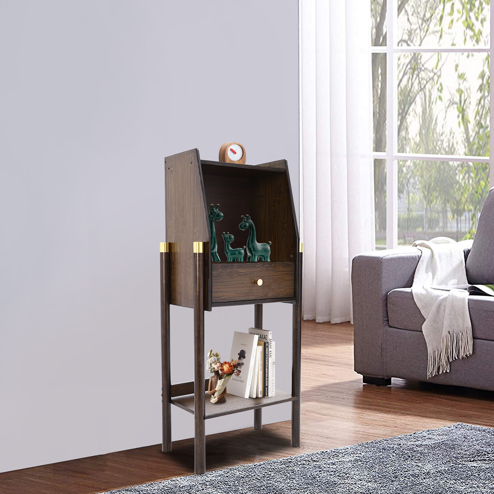 3-Tier Bamboo Bookshelf with Drawer - Sturdy 60kg Freestanding Display Rack