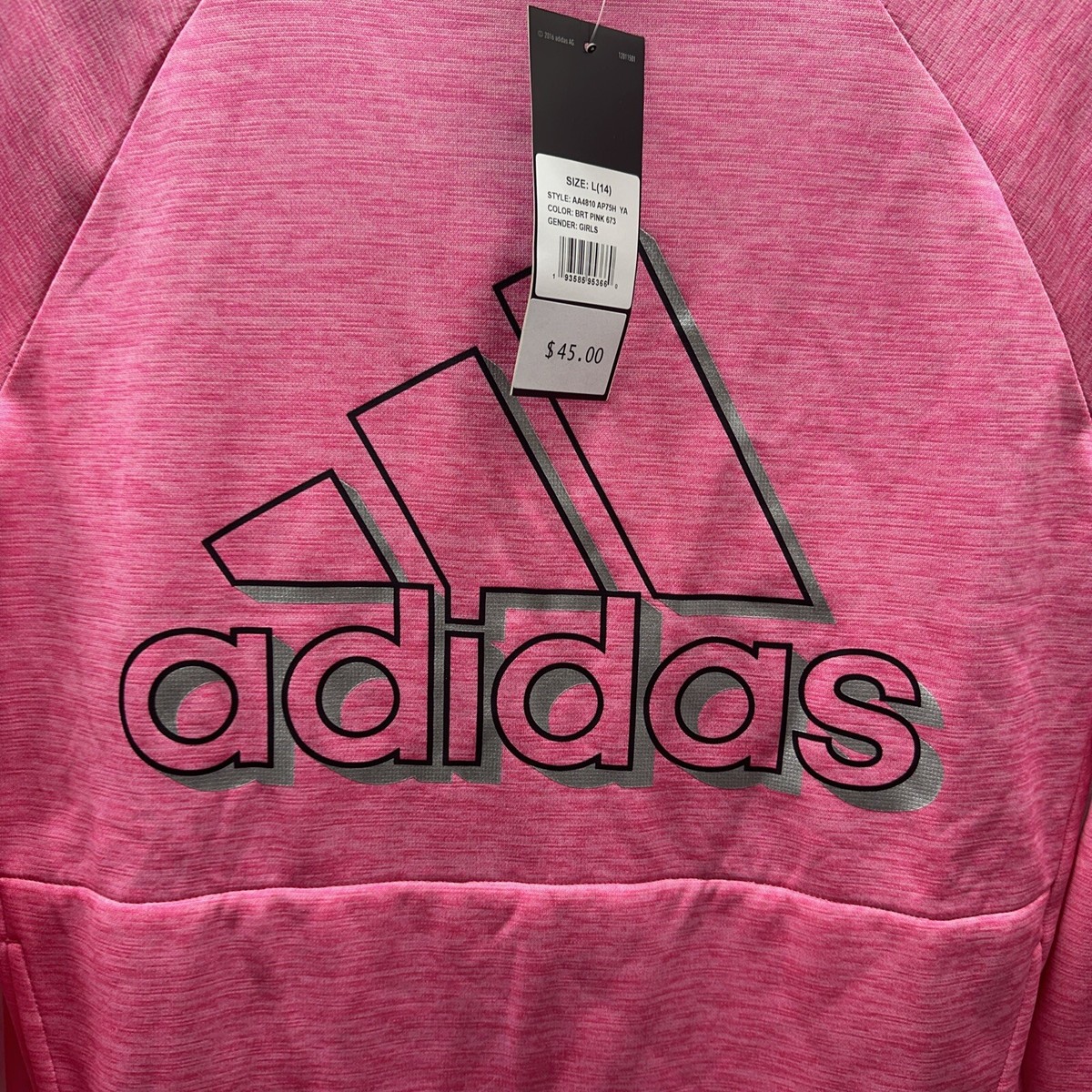 ラン adidas Girls' Long Sleeve Slim Graphic Fleece Hoodie Brt Pink