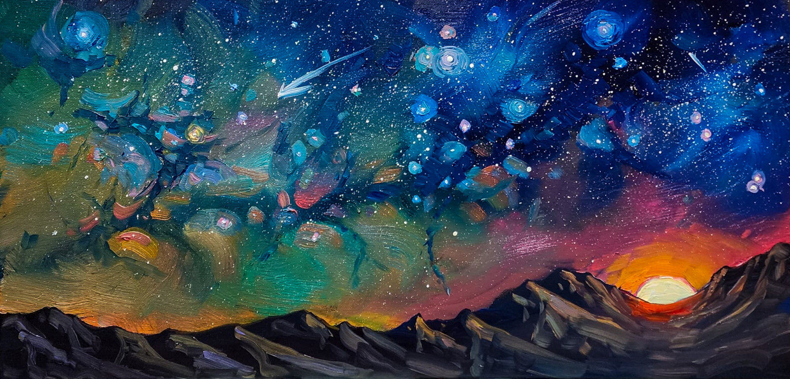 Starry Night Surreal Fantasy PRINT Art Deco Canvas Giclee Signed Hawkins 184C