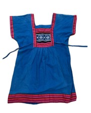 Thai Traditional Tribal Bohemian Blue Embroidered Dress Size S