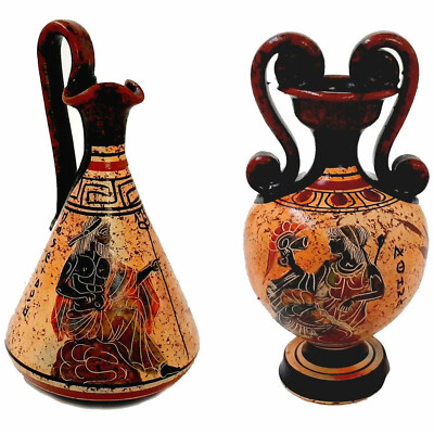 Set of 2 Greek Pottery vases 13cm,Multicolored,Ancient Greek Technique