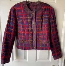 Vintage George Georgio Jacket Womens 6 Silk Plaid Art To Wear Preppy Academia