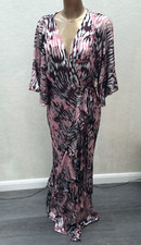 Coast Coast Metallic Chiffon Cape Back Wrap Dress Size 14 Long Party Wedding NEW
