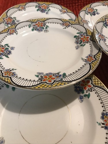 6 Wetley Art Deco Side Cake Plates Vintage 1930s Floral English Fine Bone China - Picture 2 of 5