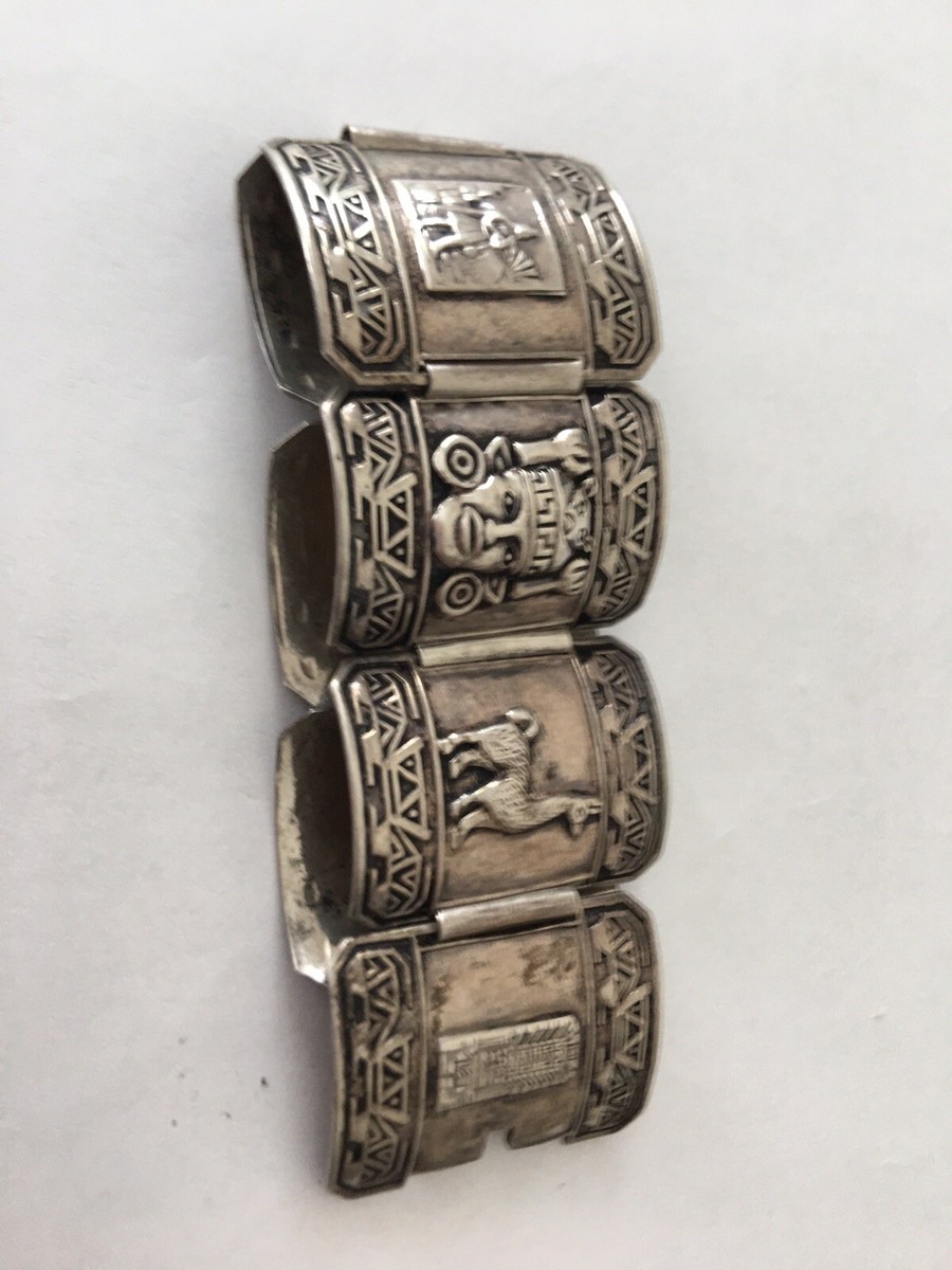 Vintage Peruvian Sterling Silver Llama Animal Aztec Wide Vintage Peruvian Sterling Silver Llama Animal Aztec Wide