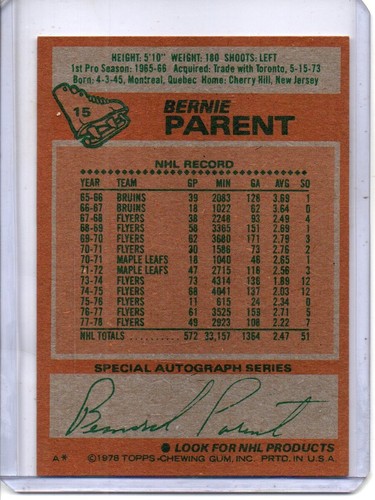 1978-79 TOPPS #15 BERNIE PARENT PHILADELPHIA FLYERS (HALL OF FAMER) - Picture 2 of 2