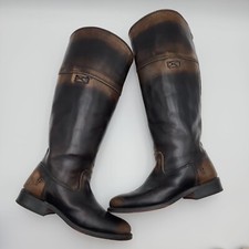 Vtg Frye Black/Brown Leather High Riding Boots Pull on Size 6 Made in USA Women