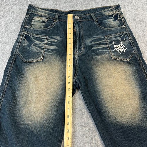 Pantalones Cortos Denim Vintage W36 Sueltos Tribales Bordados Llamas Urban Y2K Gráfico Patinador - Imagen 5 de 12