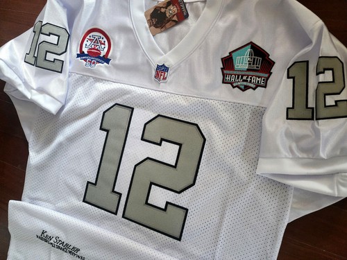 NEW! RARE! Oakland Raiders #12 C Ken Stabler Stitched Dual Patch Jersey White LA - Picture 2 of 10