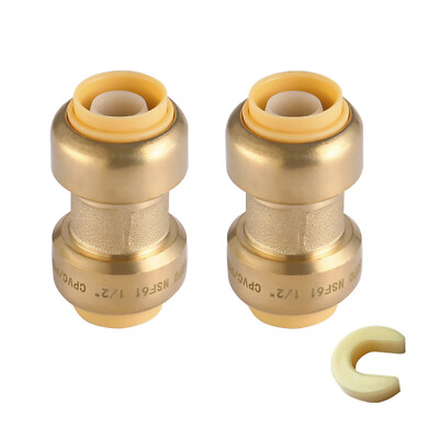 EFIELD (2 to 100 Packs) 1/2'' Push Fit Coupling & Clip Brass Fitting Lead Free