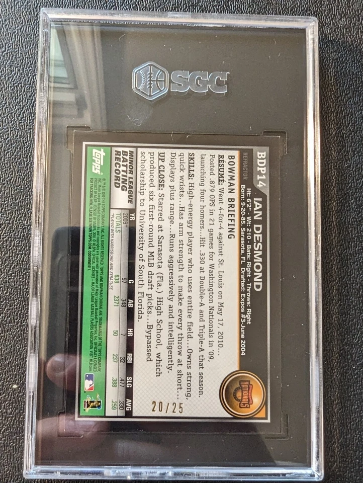 Bowman Chrome Draft 2010 Ian Desmond RC refractor naranja/25 SGC 9,5 como nuevo+ BDP14 Foto 2 de 4