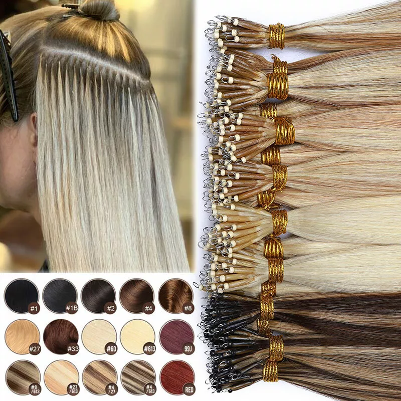 300 Strands THICK Nano Ring Beads Tip Human Hair Extensions Remy Micro Loop  Ashy