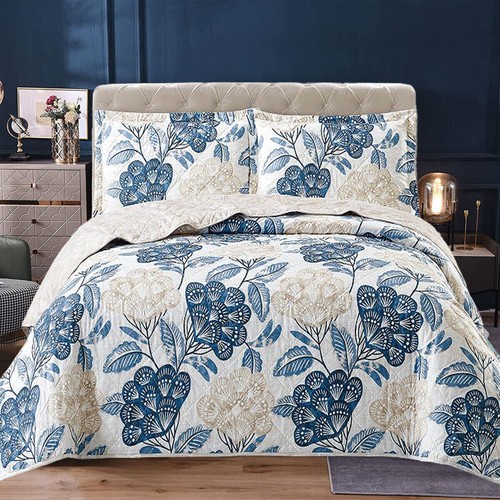 Soft 3Piece Quilted Patchwork Bed Throw Bedspread King Size Bedding Set Coverlet - Picture 2 of 79