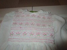 VINTAGE POLLY FLINDERS BODICE HAND SMOCKED WHITE PINK GREEN DRESS SIZE 5