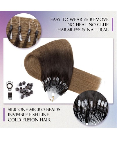 Microlink Hair Extensions Human Hair Micro Loop Bead In Hair Ombre 18” 50 Strand - Picture 4 of 6