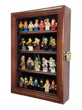 Minifigures Display Case 44 Pcs Action Figure Miniature Wood Walnut Wall Cabinet
