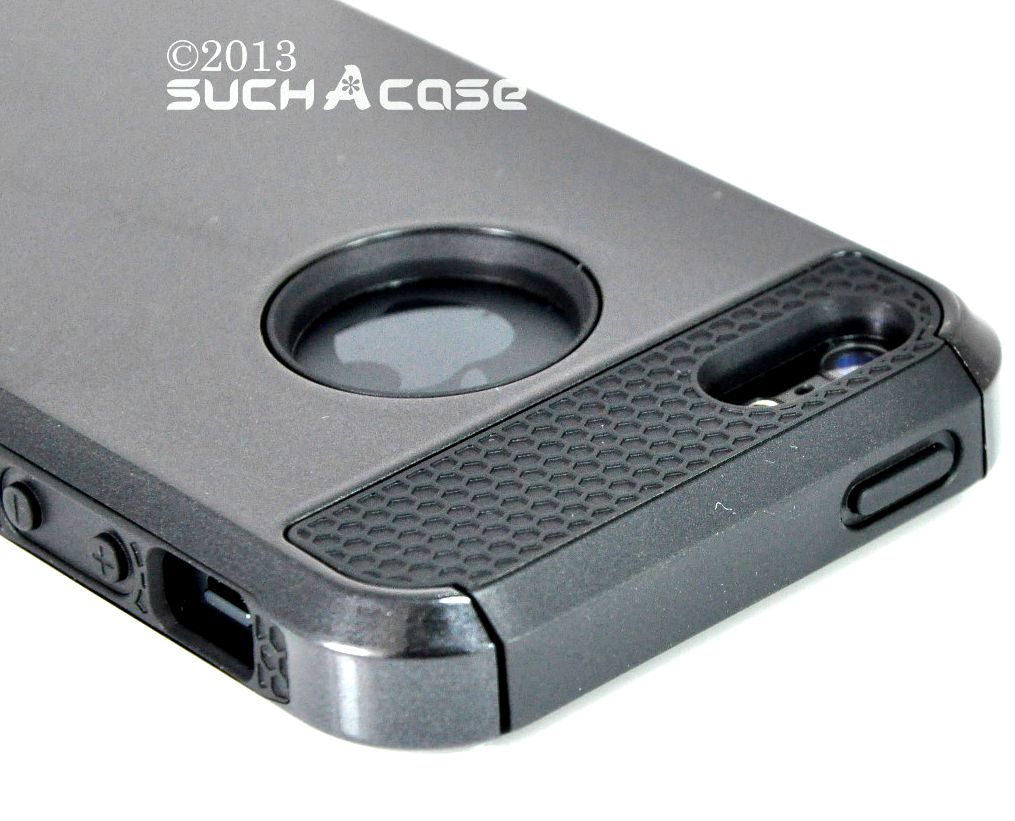 iPhone 5 5S 5G Black Rugged Hybrid Hard Rubber Shockproof Case-image