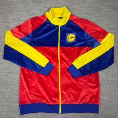 Lidl Livergy Mens Velour Track Jacket Red Blue Yellow Colorblock Large Germany