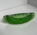 L .E. Smith Daisy & Button Canoe Nappy Dish Emerald Green Pressed Glass MCM