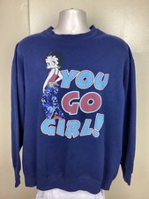 Vtg 2003 Betty Boop You Go Girl Crewneck Sweatshirt Blue XL Y2K Cartoon