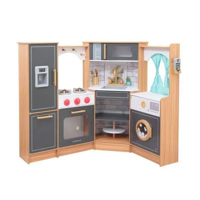 KidKraft 53366 Ultimate Corner Wooden Play Kitchen Lights Sounds Phone Natural