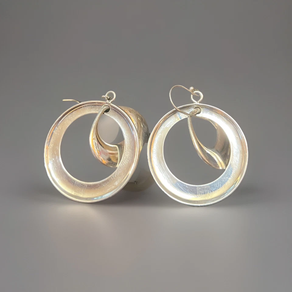 Серебристые мобильные висячие серьги-кольца RLM — классическая деловая повседневная одежда - Изображение 4 из 4