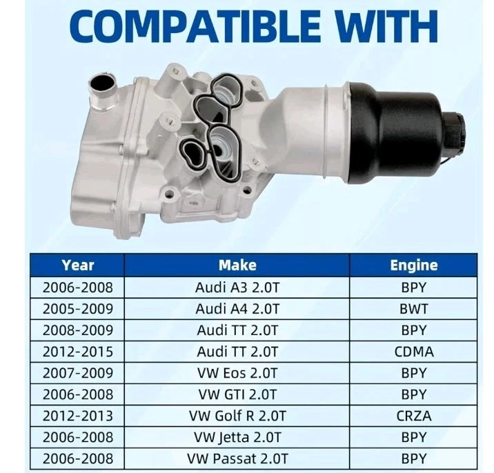 Aluminium Oil Cooler Filter Housing For VW Jetta GTI Golf R Passat Audi A4 A3 TT - Imagem 4 de 4