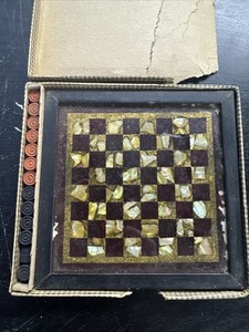 6in Antique UNUSUAL Mother of Pearl & Gold Tinsel/Foil Chess Board
